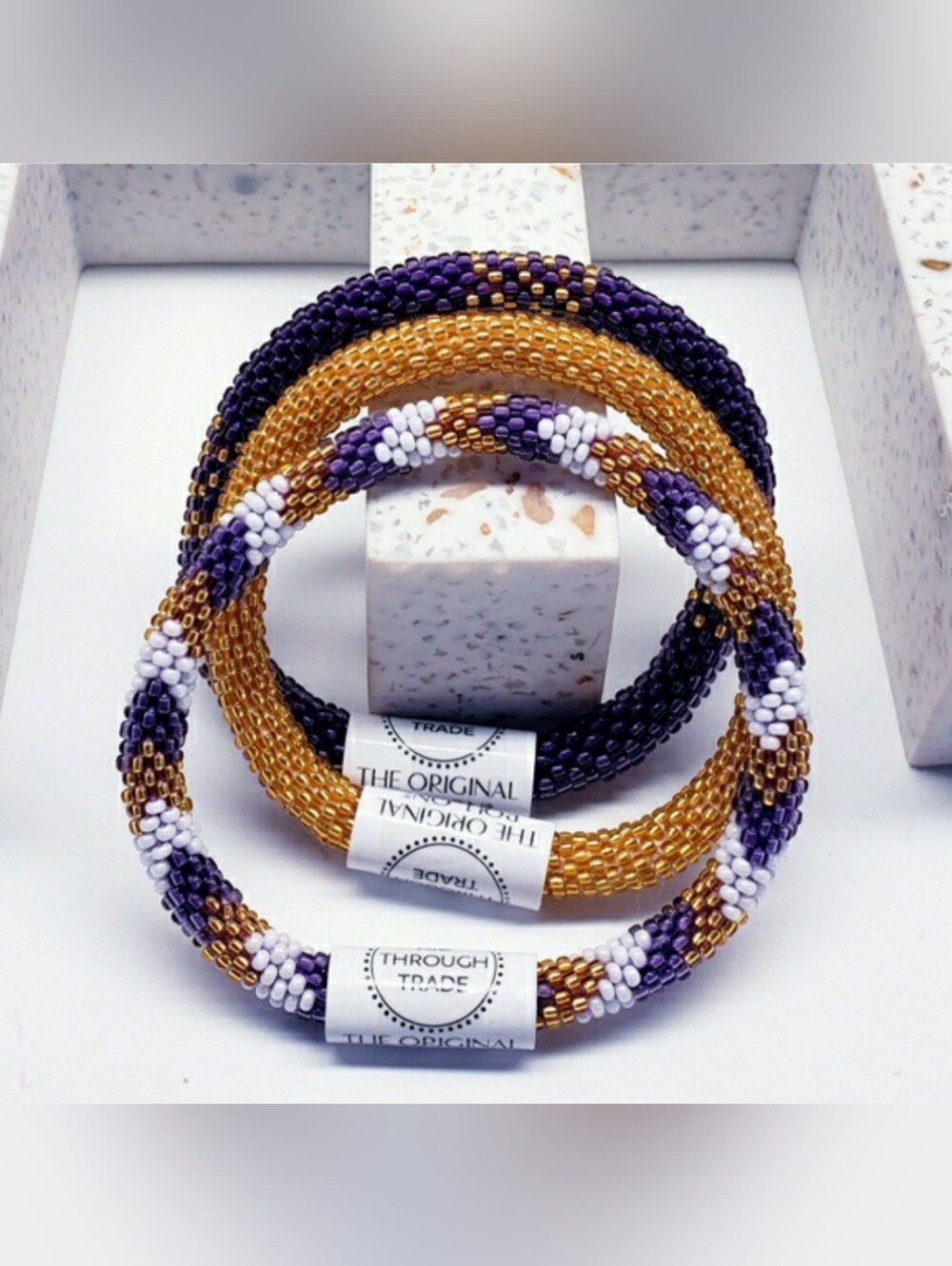 PURPLE & GOLD -Original Roll-On® Bracelets, 7" round, made in Nepal #2(3 Pcs)